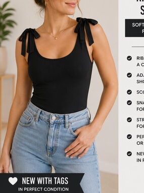 Old Navy Black Ribbed Bodysuit Ribbon Straps Snap Crotch NWT M